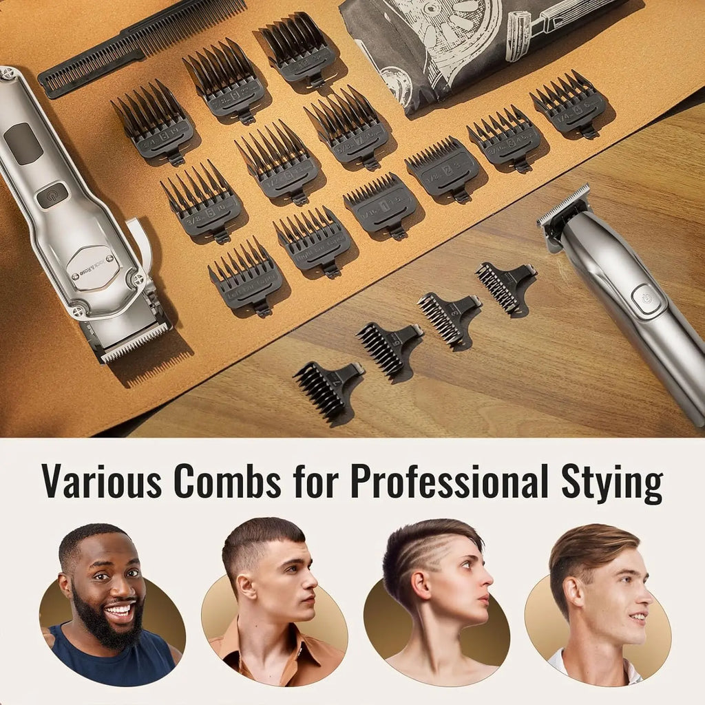 Jack & Rose Hair Clipper, Professional Hair Trimmer, Wireless & Rechargeable, IPX7 Waterproof Precision Trimmer, Beard Trimmer, Hairdresser, Razor, Care Set for Men