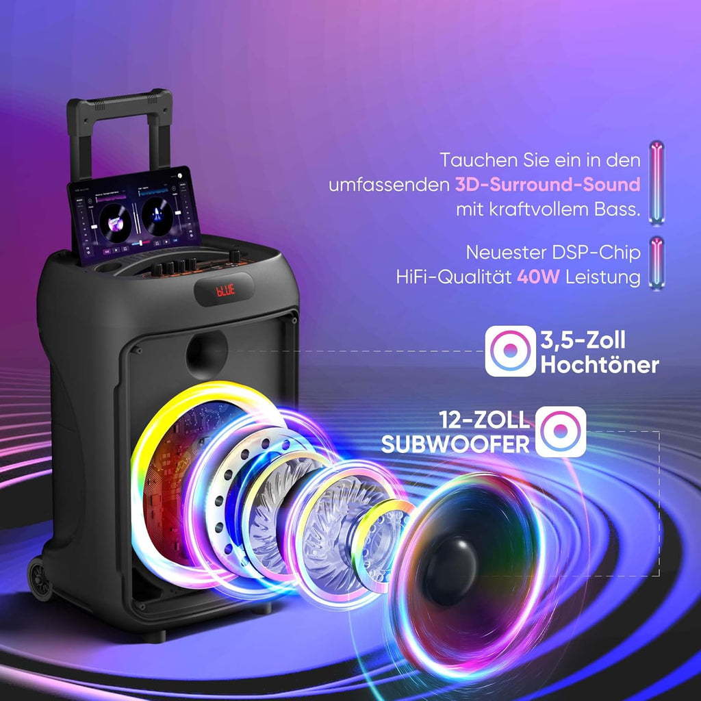 Karaoke Machine, Hukkmela Portable Karaoke System with 3 Microphones, Bass/Treble Adjustment, LED Lights, PA System, Supports REC/FM/AUX/USB/TF