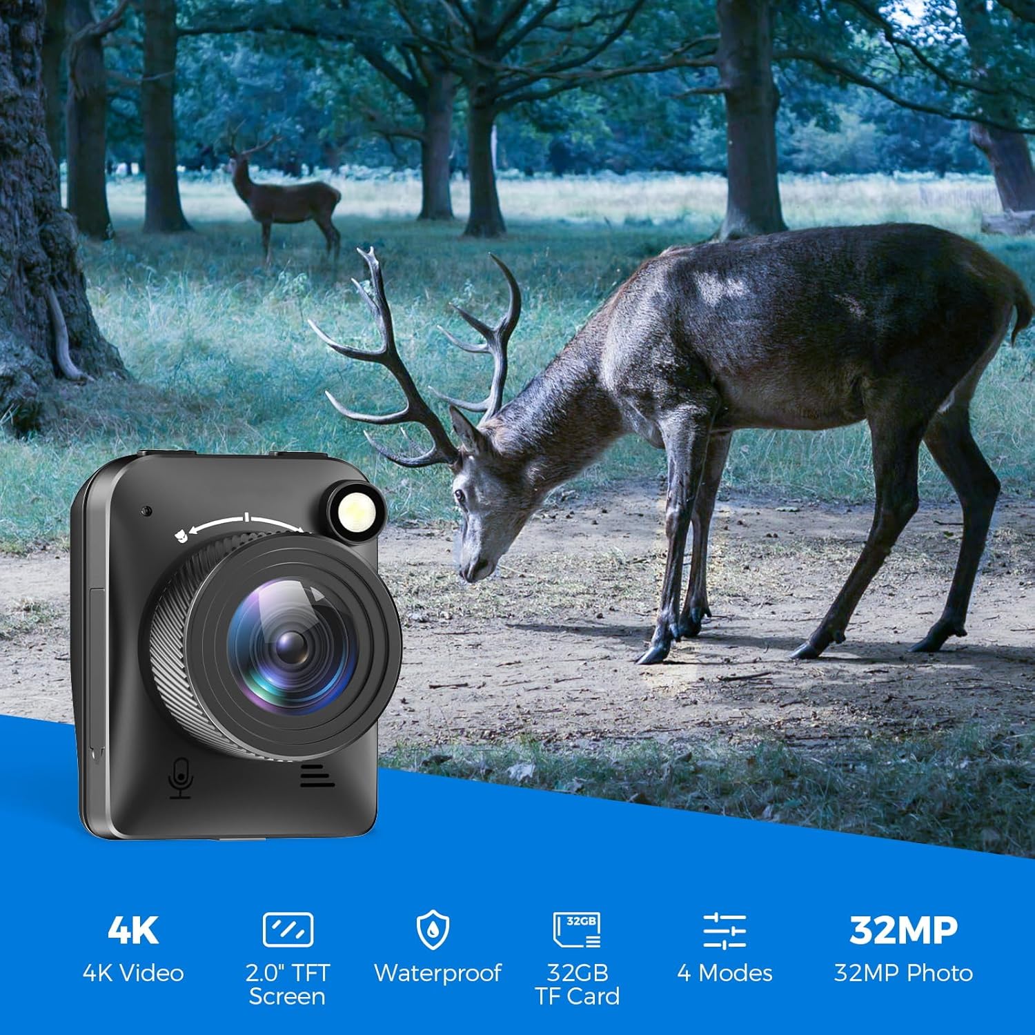 Time Lapse Camera, 4K FHD Time-Lapse Camera for Outdoor Use, Waterproof According to IP66, for Recording Construction, Weather and Plants, 6 Months Battery Life, 32 GB TF Card Included