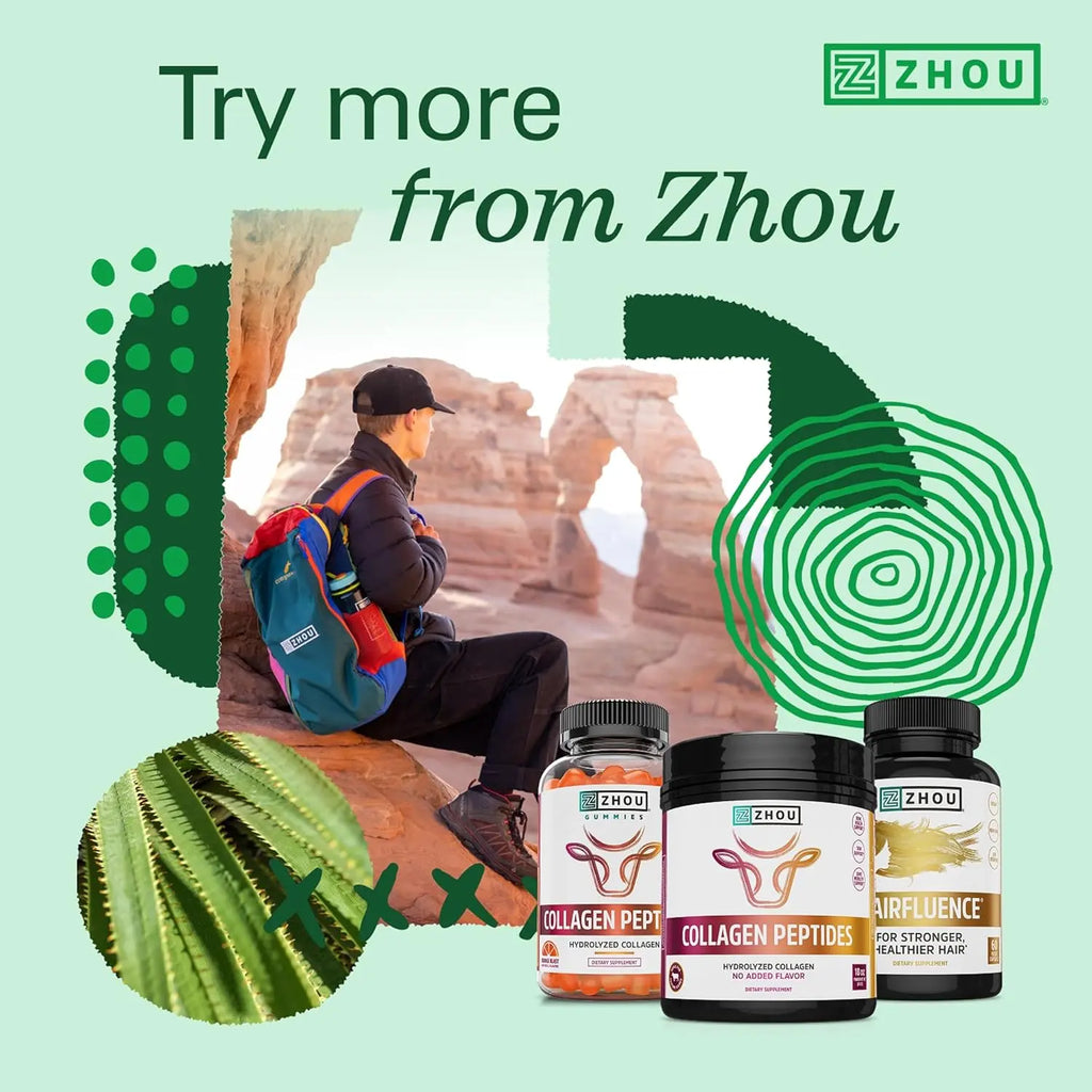 Zhou Hairfluence - Vegan Biotin Supplement for Hair Growth for Men & Women, Supports Stronger, Healthier Hair, Nails, & Glowing Skin with Lustriva & B Vitamin Complex - 60 Veggie Capsules (Pack of 1)