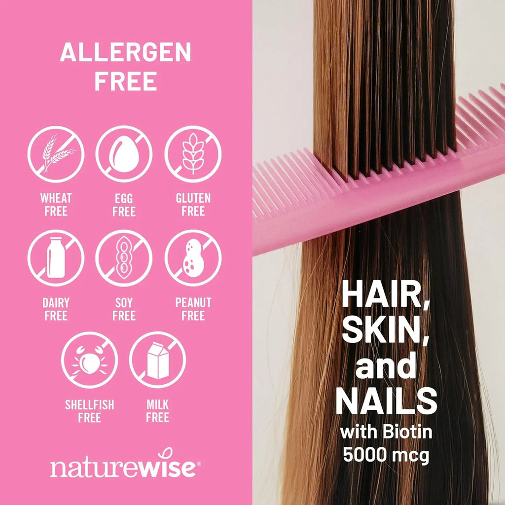 NatureWise Hair Skin and Nails Vitamin, Biotin 5000mcg w/Hyaluronic Acid, Collagen for Women with C, B Complex, D3, A, E, Iron - Non-GMO, Gluten Free - 150 Softgels[50-Day Supply]