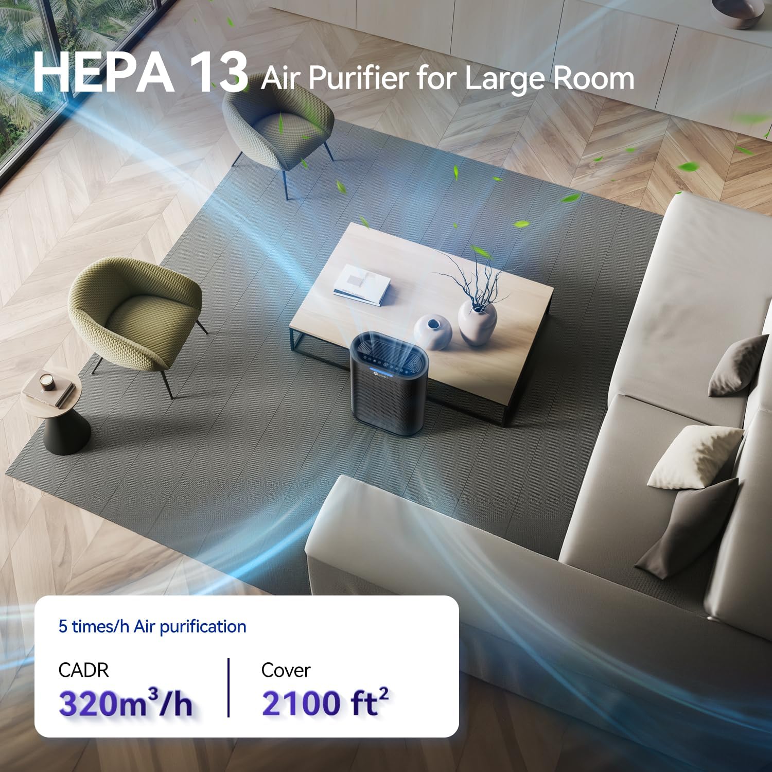HEPA14 Auto Air Purifiers for Home Cover 2,100 Sq.Ft, Silently Air purifier For Large Room With 7 Colors Light & Fragrance, Air cleaner Filter of Smoke, Dust, Pet Dander, Pollen, Odor, Mold
