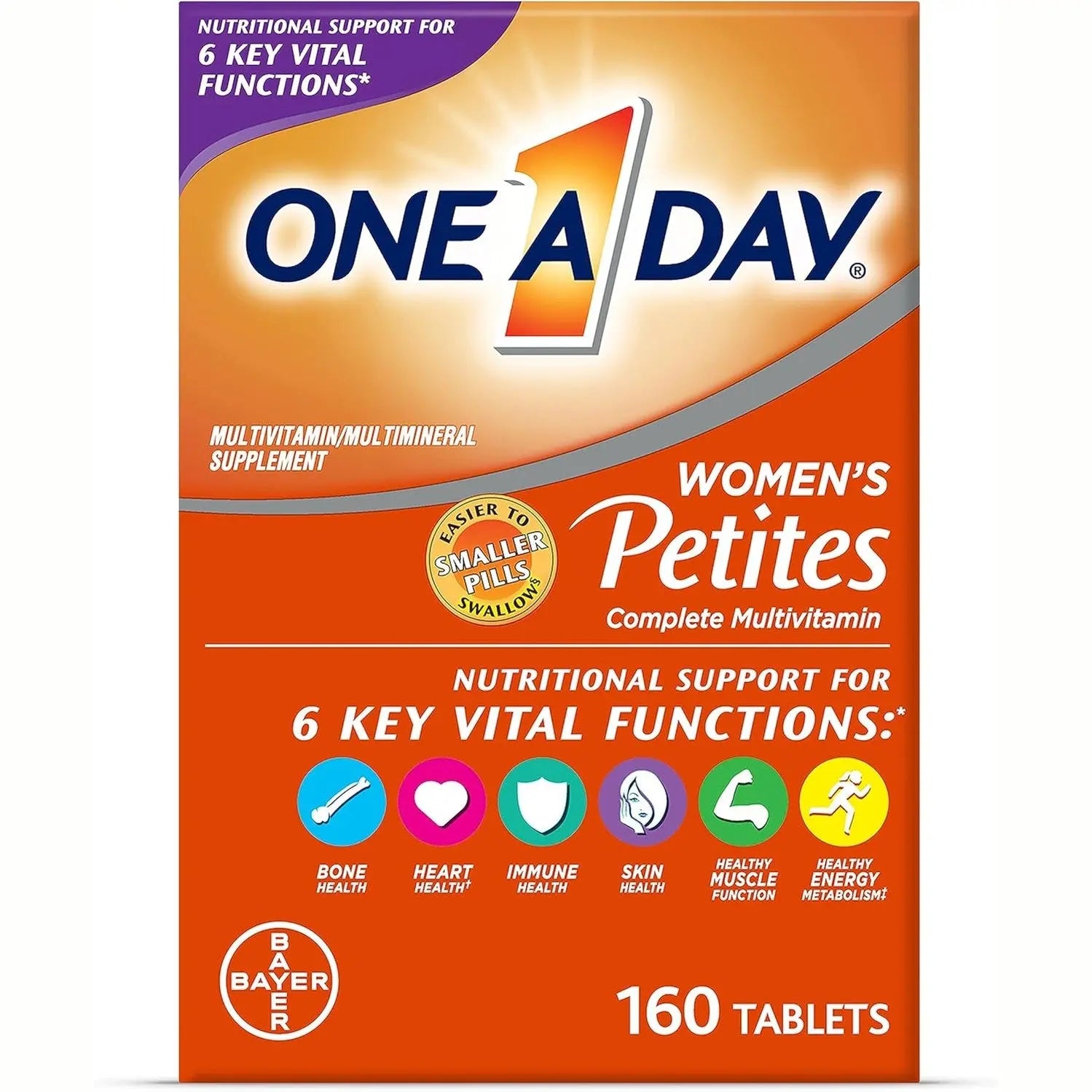 One A Day Women’s Petites Multivitamin,Supplement with Vitamin A, C, D, E and Zinc for Immune Health Support, B Vitamins, Biotin, Folate (as folic acid) & more,Tablet, 160 count