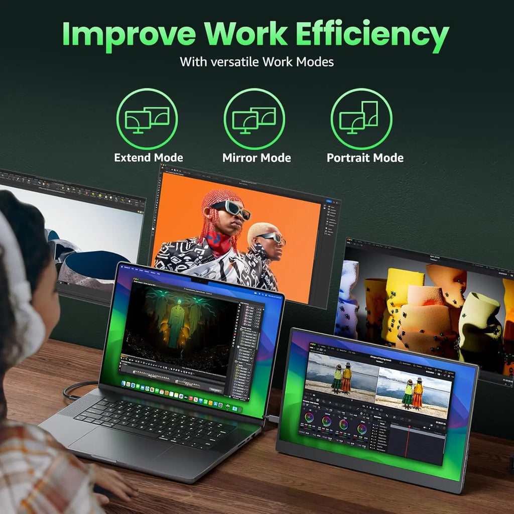 cocopar Portable Monitor 15.6 Inch 1080P Travel Monitor 85% sRGB with Speaker HDMI USB-C External Display for Laptop MacBook Surface PC Xbox PS4/5, VESA Mountable with Kickstand