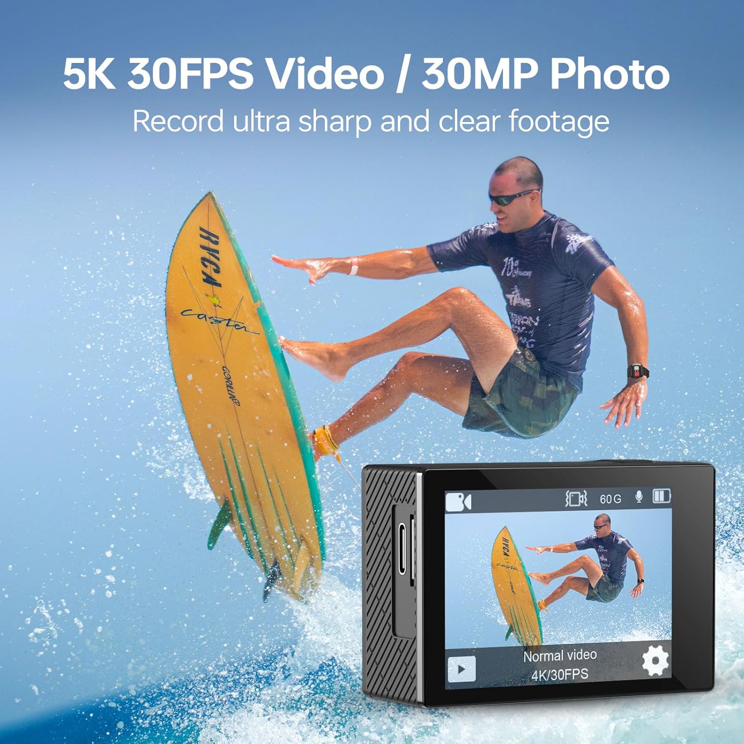 Hiicam Speed 10 Action Cam, 5K30FPS 30MP Action Cam 40M Underwater Camera Waterproof WiFi 170° Ultra Wide Angle Ice Action Cameras Zoom 5X with Remote Control and 2x 1350mAh Batteries 64GB Memory Card