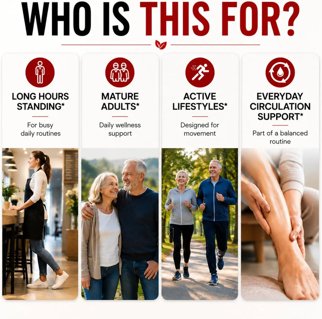 Who is HerbaMe Blood Flow Care for standing workers active adults and mature users