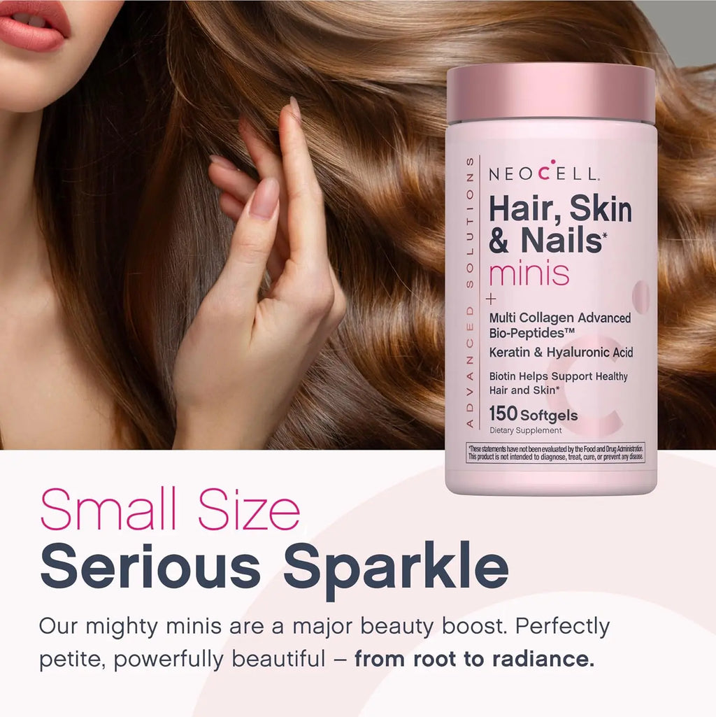 NeoCell Hair Skin and Nails Vitamins with Collagen | 150 Softgels | Advanced Bio-Peptides with Keratin & Hyaluronic Acid | Beauty Complex Supplement