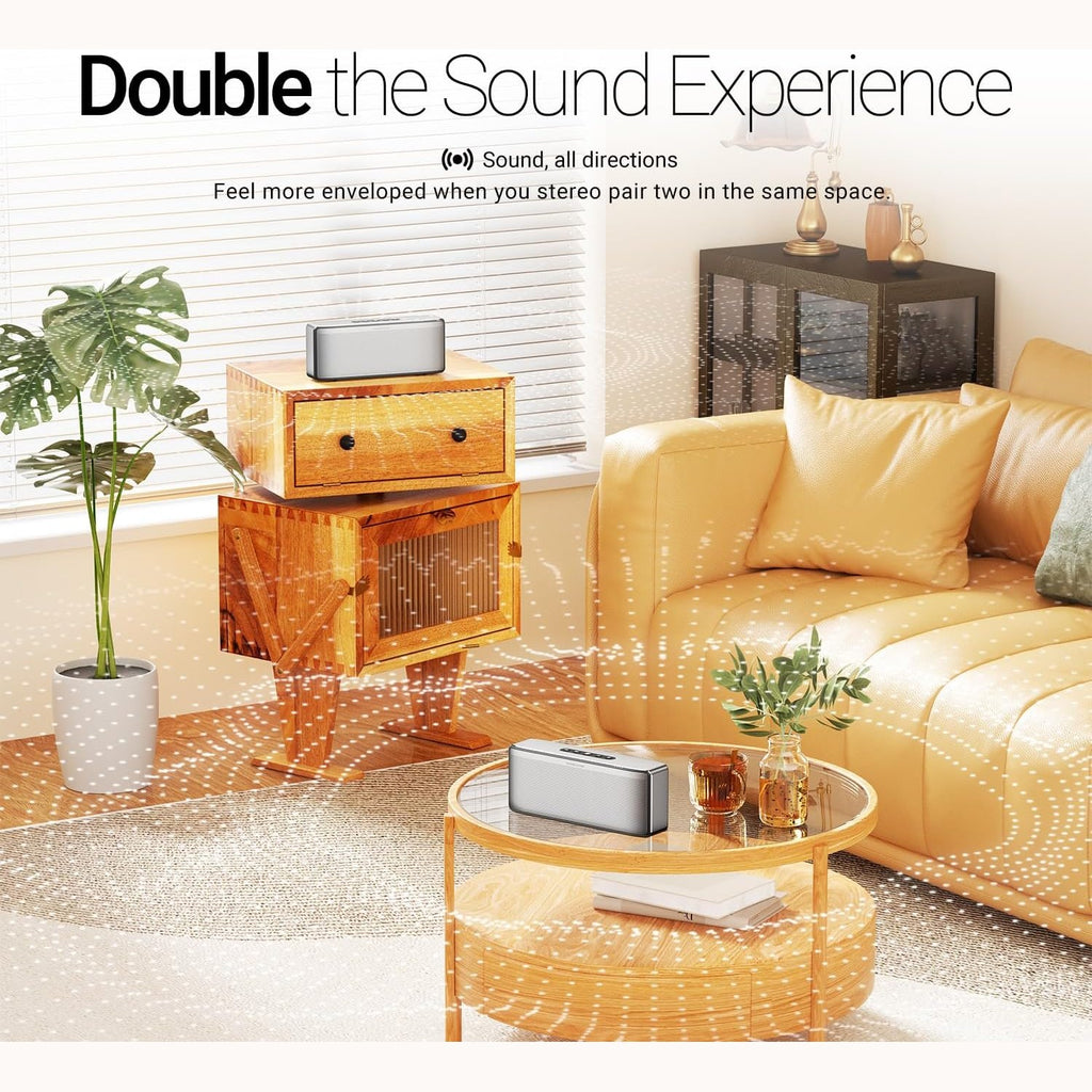 BOGASING S8 Pro Max Bluetooth Speaker, 3-Channel Audio with Lifelike Stereo Sound & Punchy Bass, EQ, DSP Technology, TF-Card, AUX, Built-in Mic, Wireless Portable Speakers for Home, Office (Silver)