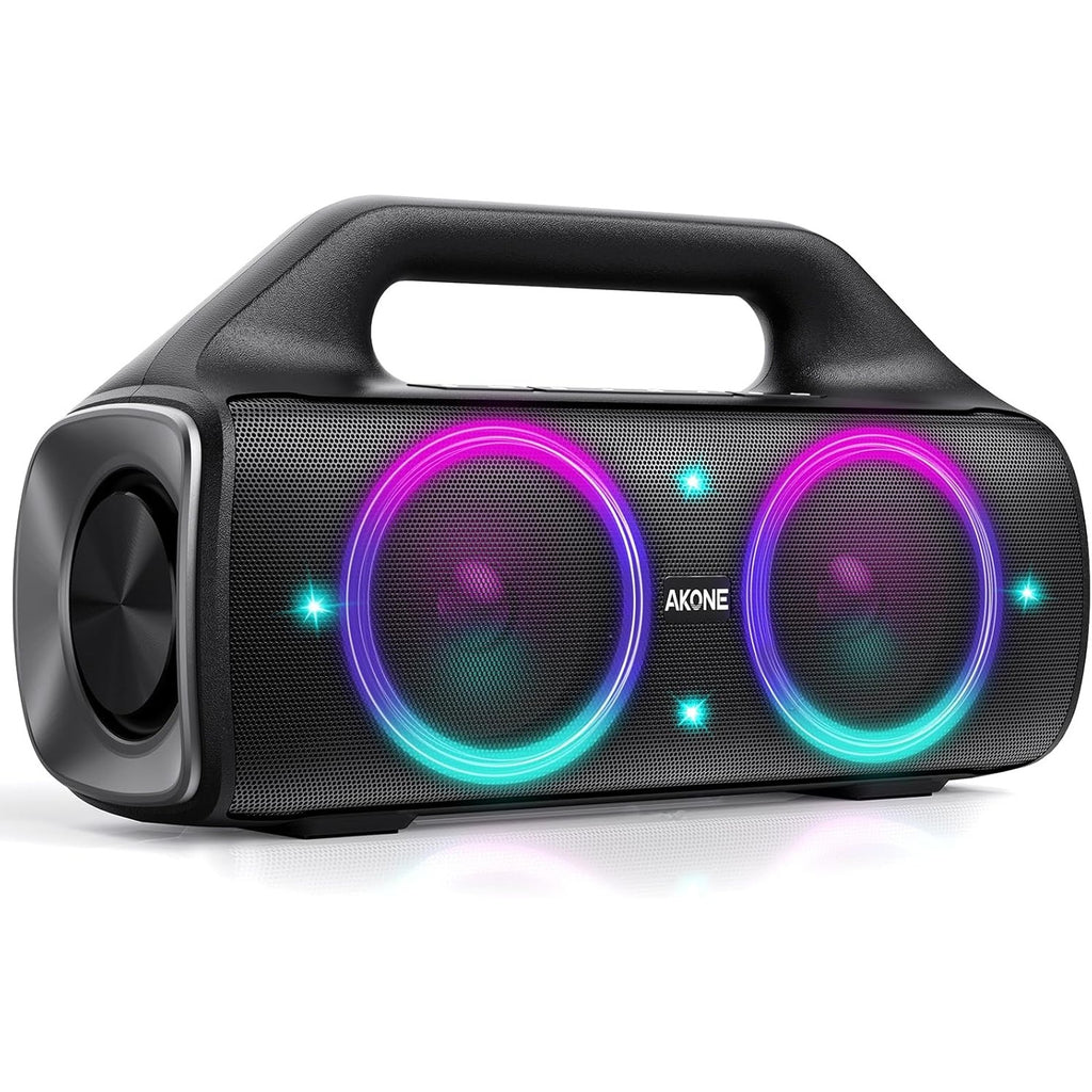 AKONE Portable Bluetooth Speaker, 80W Peak Wireless Outdoor Speaker with LED Light, Deep Bass, 20 Hour Playtime, IP67 Waterproof Bluetooth Speaker, Loud Party Speakers for Camping, Beach, Garage