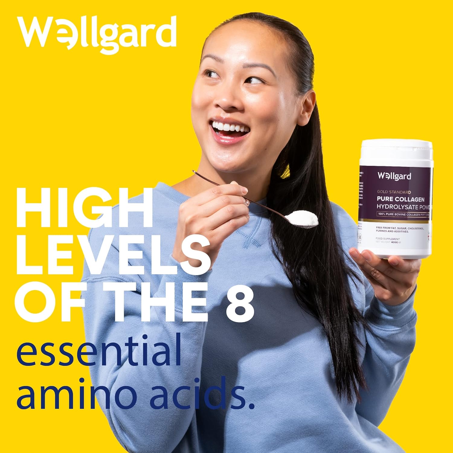 Wellgard Collagen Powder, Bovine Collagen Peptides Powder - High Levels of The 8 Essential Amino Acids, Collagen Supplement, Halal & Kosher, Made in UK