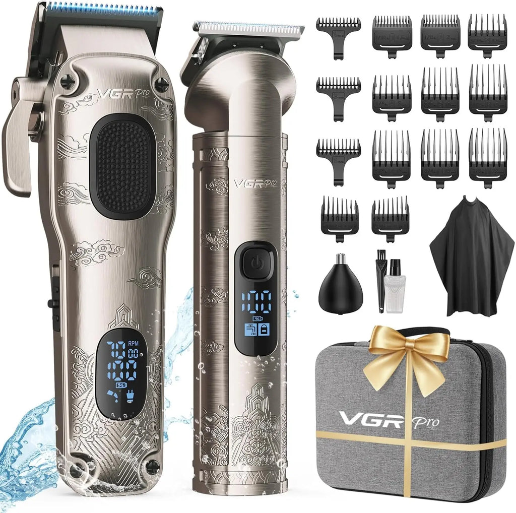 VGRPRO complete men's hair cutting set with storage case and attachments