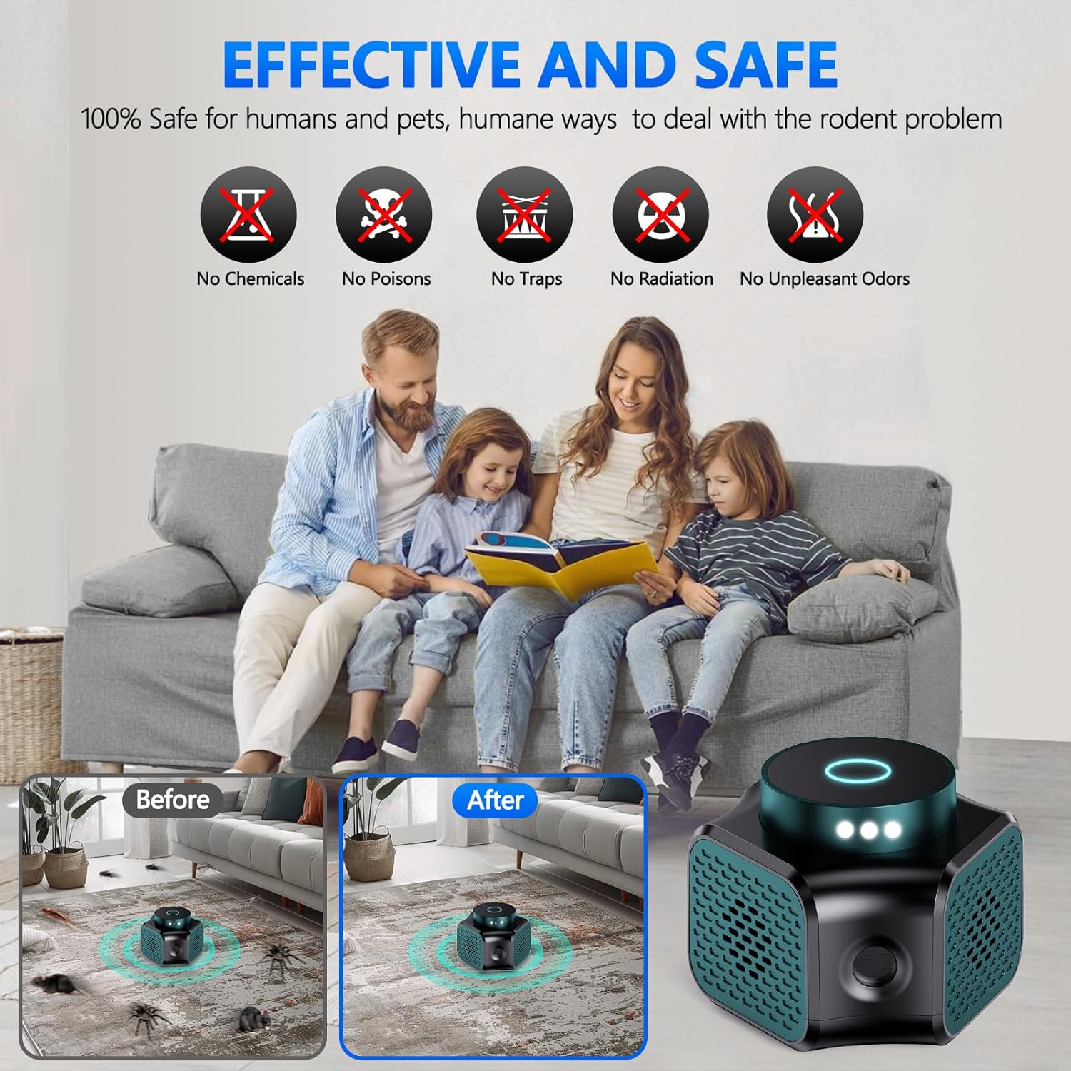 LJCMN Mouse Repellent Ultrasonic Plug in, Mice Repellent Indoor Rodent Squirrel Deterrent Device for Home Attic Garage