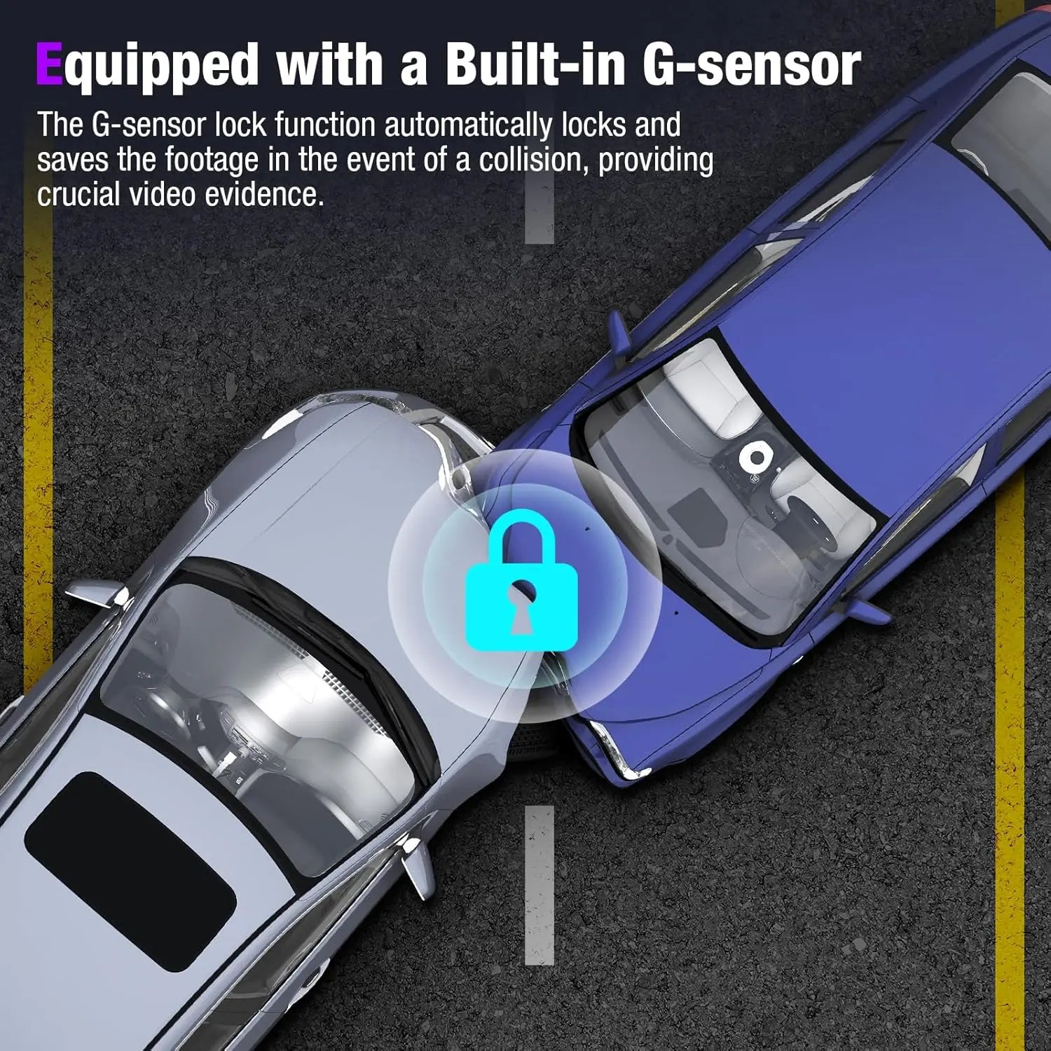 Built-in G-sensor dash cam that locks footage during collisions