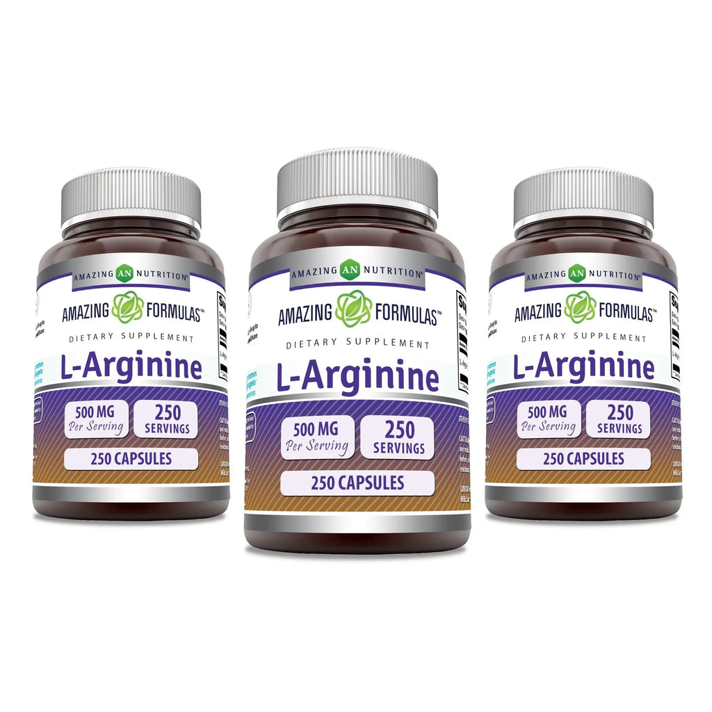Amazing Formulas L-Arginine Supplement | 500 Mg | 250 Capsules | Amino Acid Supplement for Men & Women | Non-GMO | Gluten Free | Made in USA