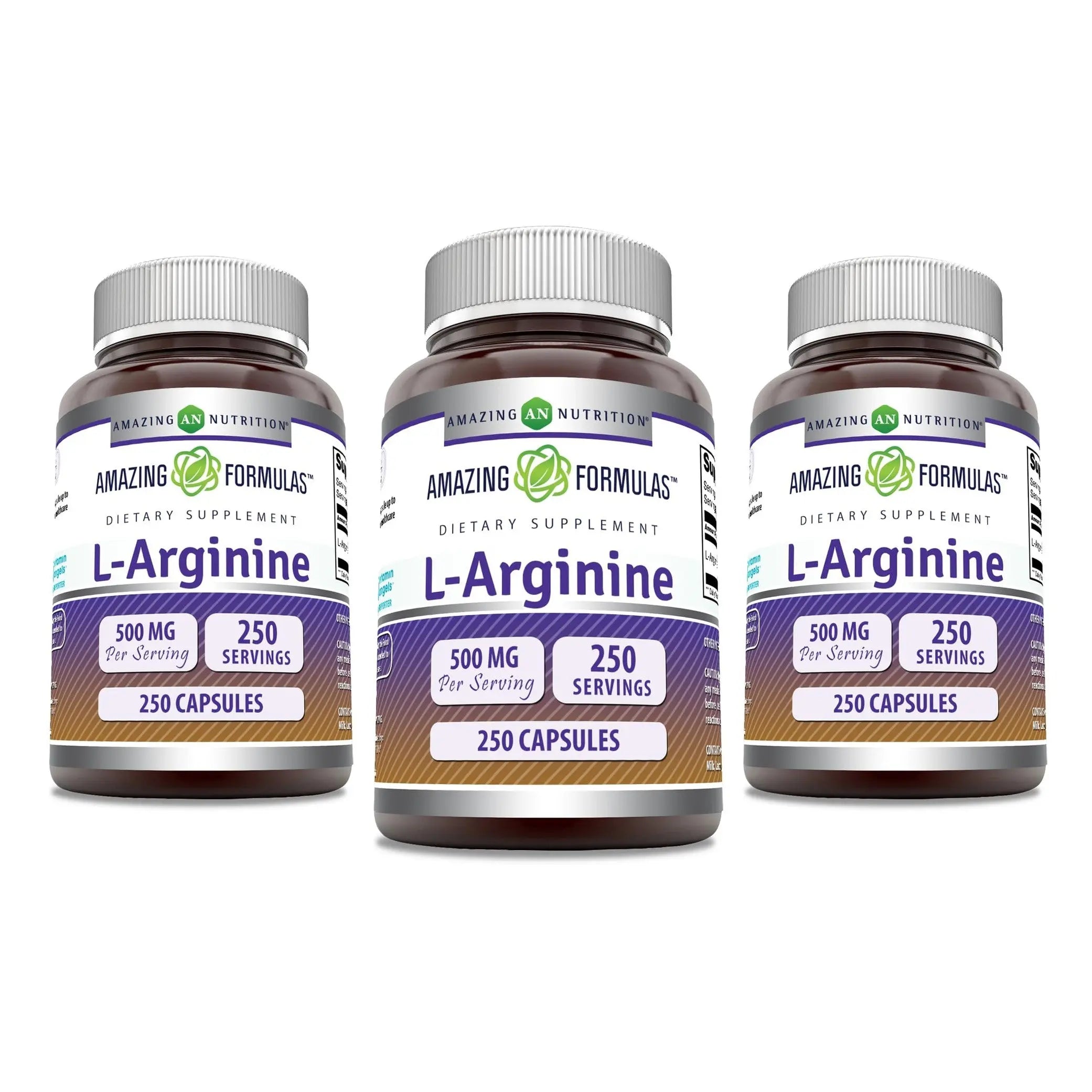 Amazing Formulas L-Arginine Supplement | 500 Mg | 250 Capsules | Amino Acid Supplement for Men & Women | Non-GMO | Gluten Free | Made in USA