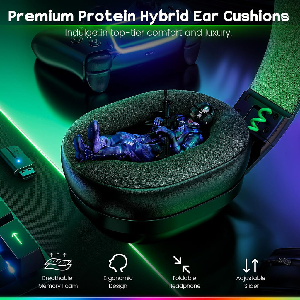 WESEARY WG3 Bluetooth Headphones, 2.4G Wireless Gaming Headset with Microphone for PS5, PS4, PC, Switch, Mac, Foldable Surround Sound Noise Cancelling with RGB Light, Over 50 Hours Battery Life