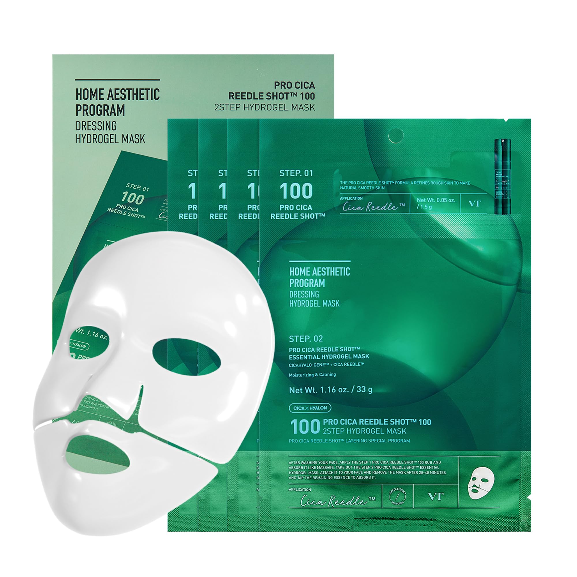 VT COSMETICS Collagen Reedle Shot 100 2-Step Hydrogel Mask(34.5gx4ea) | Intensive Firming, Exosome 500Da Collagen, Fine Lines, Overnight Melting Mask, Korean Facial Mask