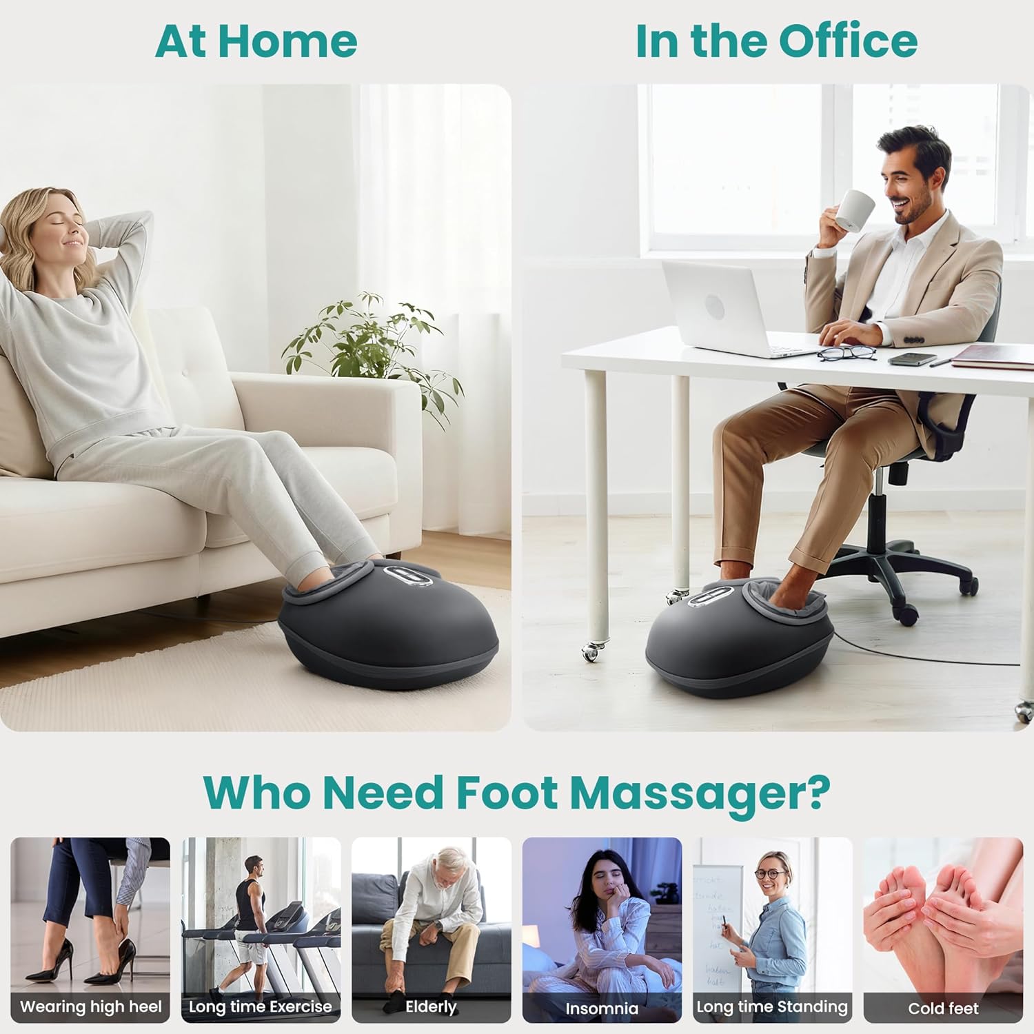 Nekteck Shiatsu Foot Massager with Heat, FSA Eligible Deep Kneading Therapy Air Compression, HSA Feet Massage Improve Blood Circulation Foot Wellness Soothing Pain Relief, Relax for Home Office Use