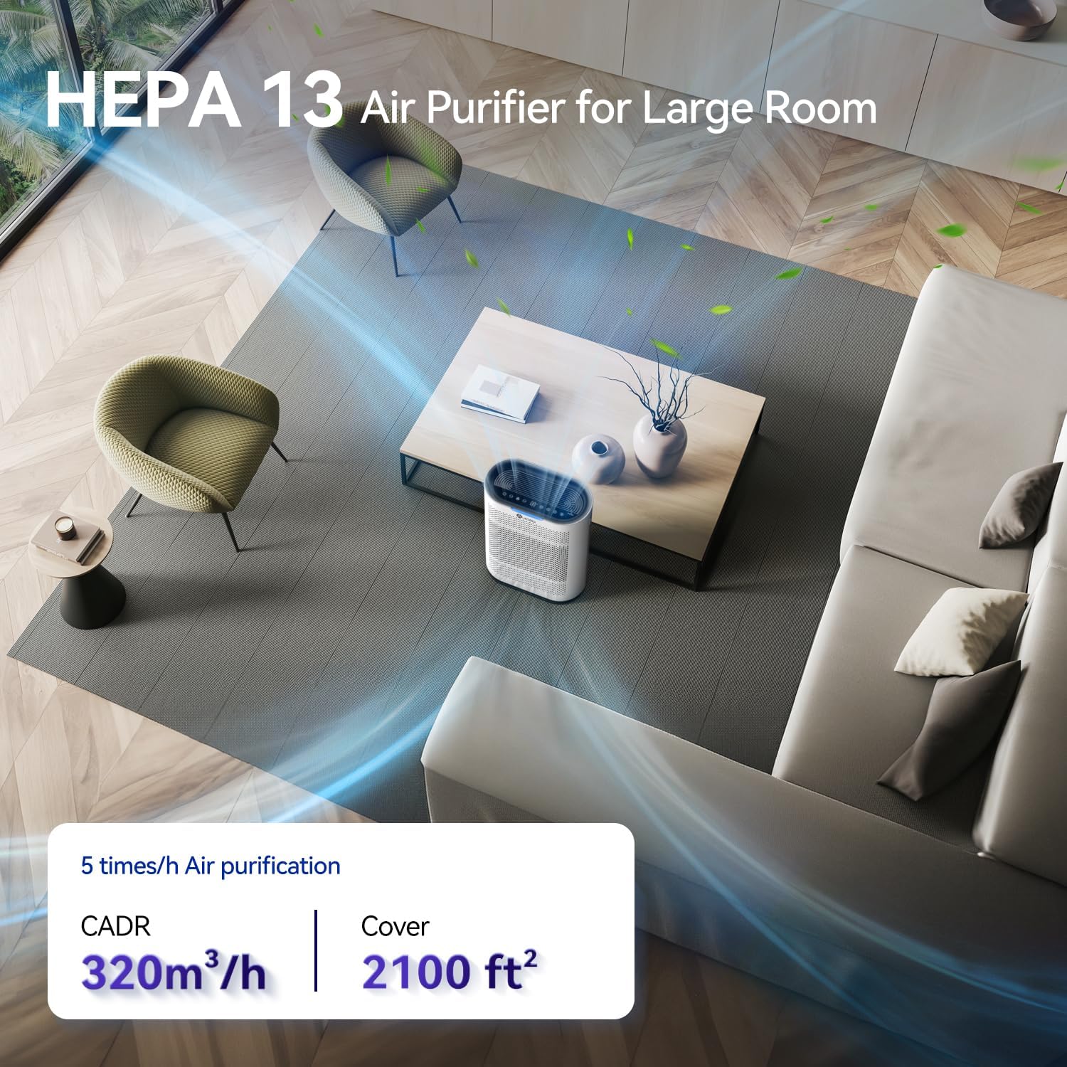 HEPA14 Auto Air Purifiers for Home Cover 2,100 Sq.Ft, Silently Air purifier For Large Room With 7 Colors Light & Fragrance, Air cleaner Filter 99.99% of Smoke, Dust, Pet Dander, Pollen, Odor, Mold