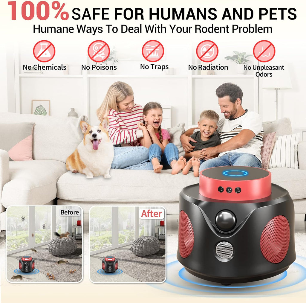 Mouse Repellent Ultrasonic Plug in, Mice Repellent Indoor Ultrasonic Pest Repeller Indoor 2024 Upgraded Rodent Repellent, 360° Ultrasonic Rodent Repeller with PIR Sensor & LED Strobe Light for Indoor