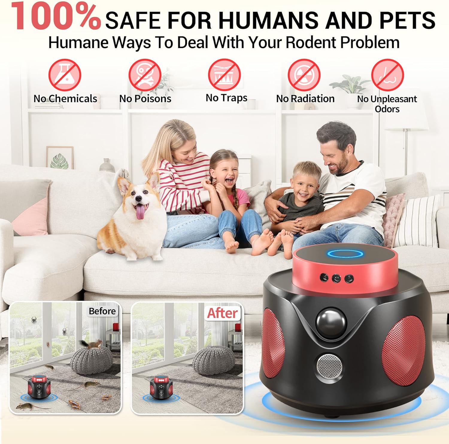 Mouse Repellent Ultrasonic Plug in, Mice Repellent Indoor Ultrasonic Pest Repeller Indoor 2024 Upgraded Rodent Repellent, 360° Ultrasonic Rodent Repeller with PIR Sensor & LED Strobe Light for Indoor
