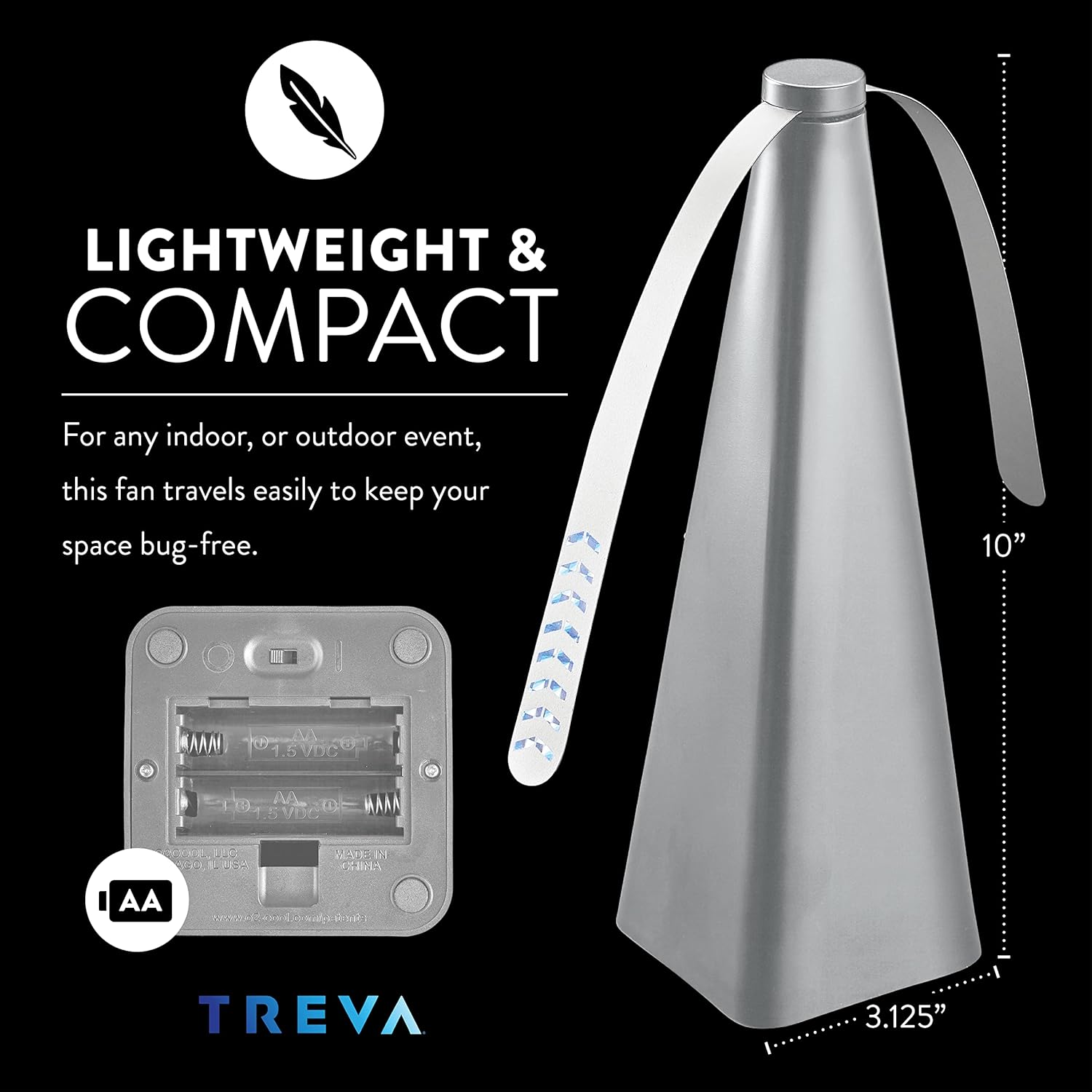Treva Chemical Free Bug Fan Fly Repellent/Deterrent with Holographic Blades to Clear Bugs, Mosquitoes, and Flies, Battery Powered Fly Fan