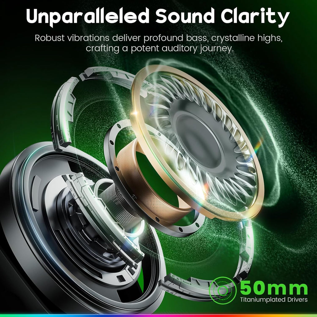 WESEARY WG3 Bluetooth Headphones, 2.4G Wireless Gaming Headset with Microphone for PS5, PS4, PC, Switch, Mac, Foldable Surround Sound Noise Cancelling with RGB Light, Over 50 Hours Battery Life