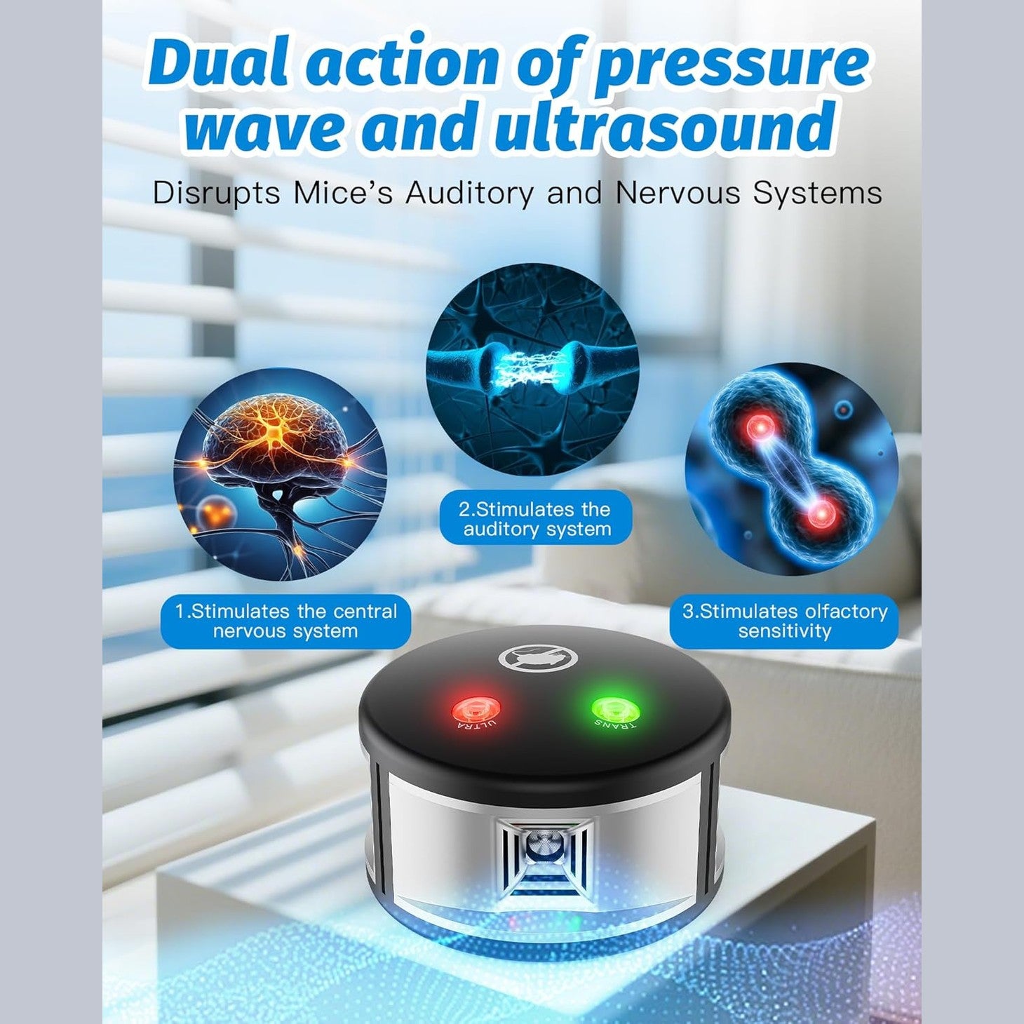 Plug in Squirrels Repeller Device, 360° Ultrasonic Mouse Repeller with High-Impact Ultrasonic and Pressure Waves Electric Mice Deterrent for Indoor Use Effective Drive Away Mouse Rodent Silver