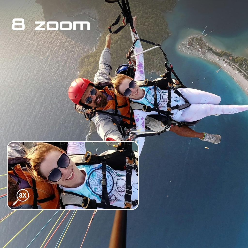 Apexcam New M80PRO Action Cam 4K 64MP EIS Touch Screen with 64GB Waterproof Sports Camera Card Underwater Camera 40M 8X Zoom and 2 x 1350 Batteries Accessories Kit