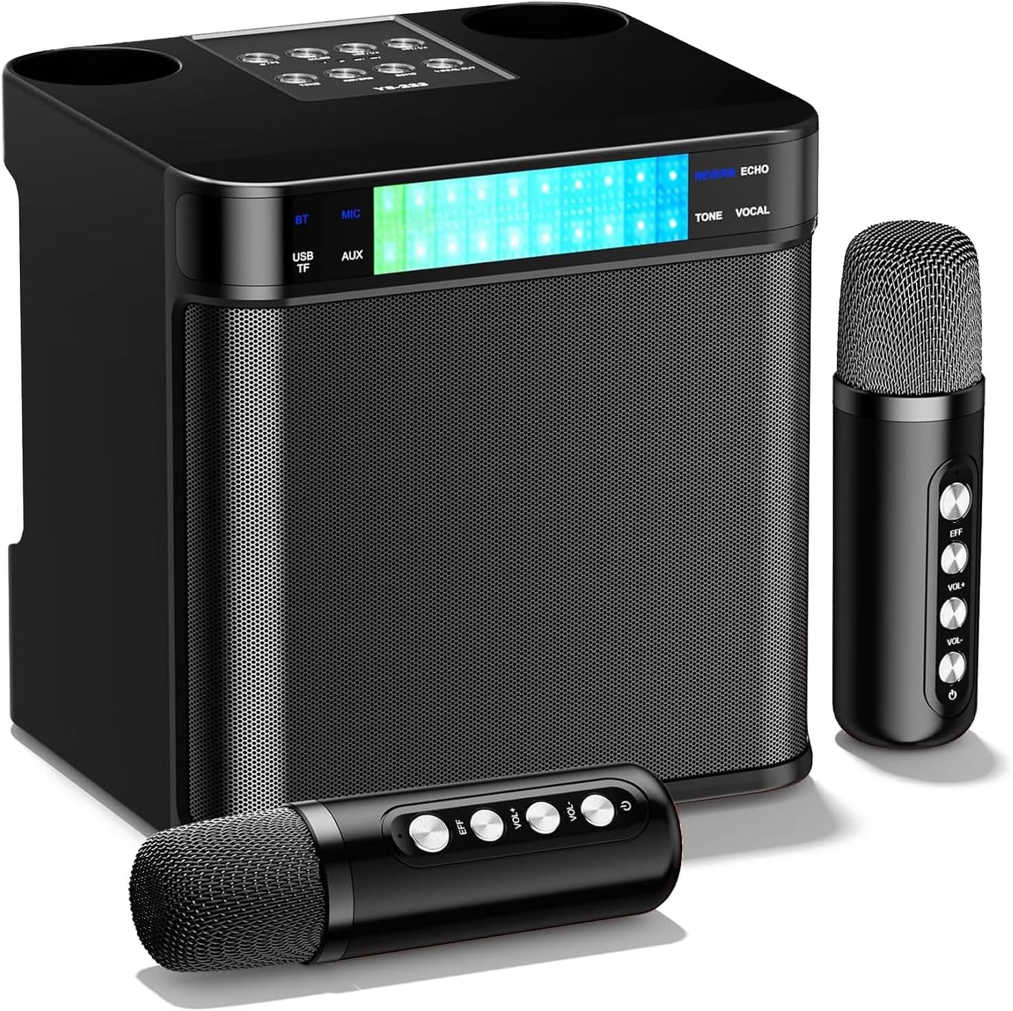 Karaoke Machine For Kids/Adults, Portable Bluetooth PA Speaker System With 2 Wireless Microphones For Home, Party, Metting, Dynamic LED Lights, Support TF/USB/AUX