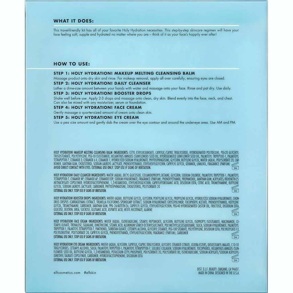 e.l.f. SKIN Hydrated Ever After Skincare Mini Kit, Cleanser, Makeup Remover, Moisturiser & Eye Cream For Hydrating Skin, Airplane-Friendly Sizes