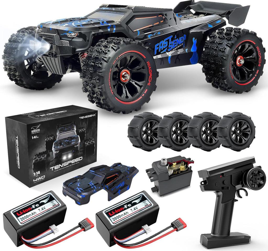 1:14 Scale RC Cars for Adults, 60KPH High Speed RC Truggy, 4X4 Off-Road Remote Control Truck, Waterproof Electric Car with 2S Battery, All Terrain RC Vehicle for Snow, Sand, Beach & Rocky Surfaces