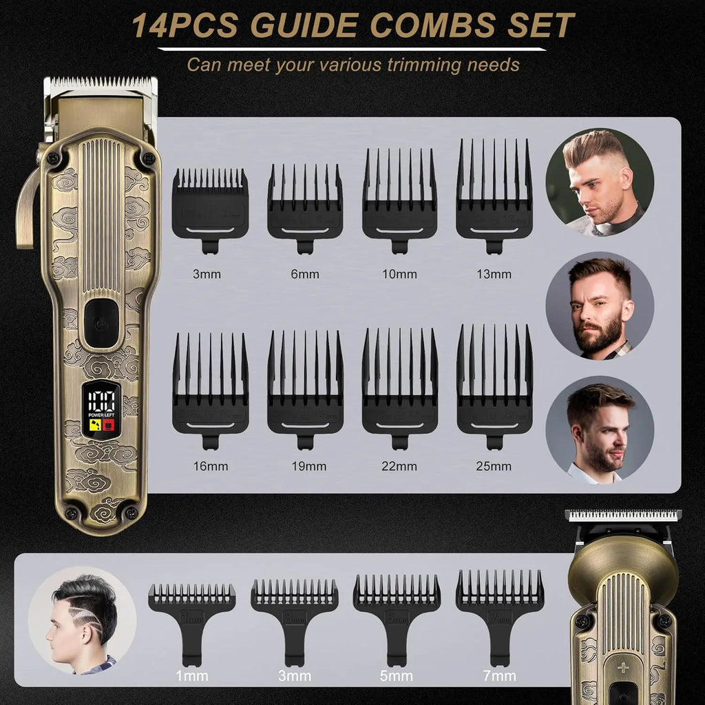 Scttomon men's grooming set with 14 guide combs for various hair lengths