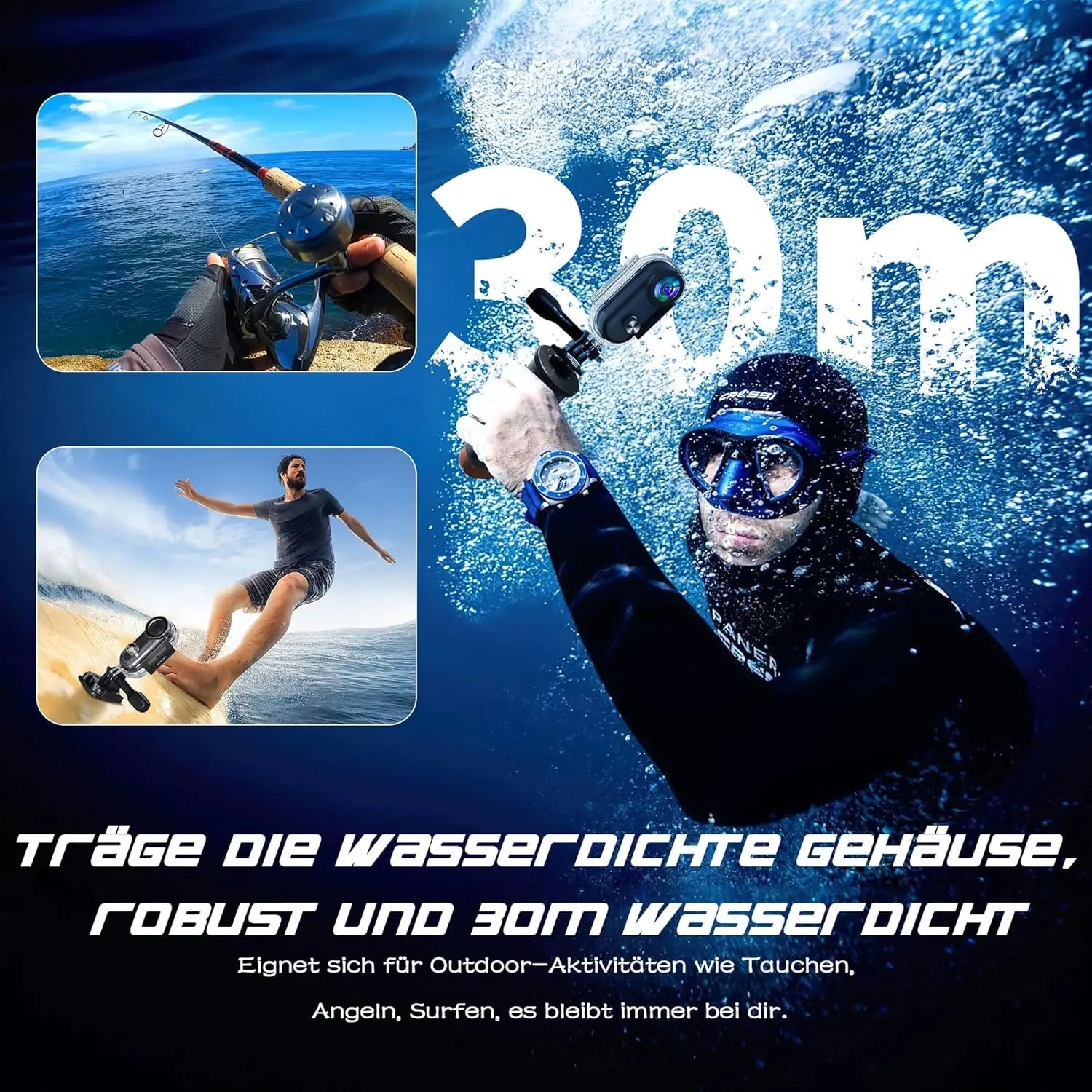 Baobylon Mini Action Cam WiFi 1080P Underwater Camera Waterproof up to 30 m, 360° Helmet Camera Motorcycle Bicycle Body Cam Body Camera Helmet Camera, Mini Camera, Multifunctional Accessories