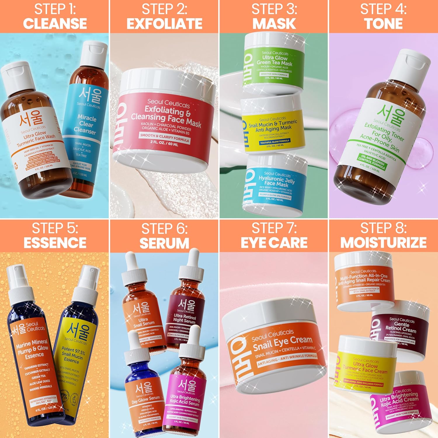 SeoulCeuticals Korean Skin Care Kojic Acid Serum Alpha Arbutin Serum – Dark Spot Remover Corrector Glycolic Acid Serum + Salicylic Acid K Beauty 1oz