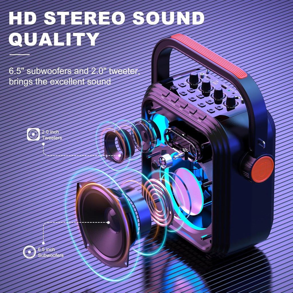 JYX Karaoke Machine Portable Microphone Speaker Set Bluetooth 5.0 Rechargeable PA System with FM Radio, Audio Recording, Remote Control, Supports TF Card/USB