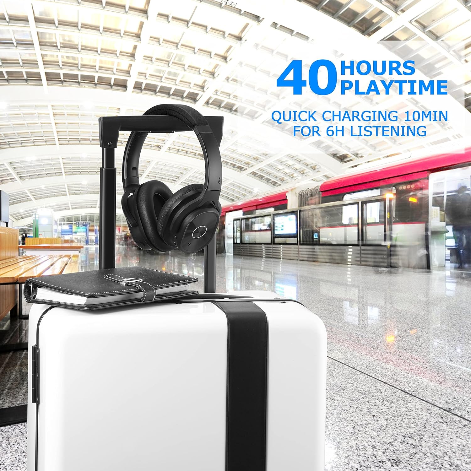 zihnic Bluetooth Active Noise Cancelling Headphones, 40H Playtime Wireless Bluetooth Headset with Deep Bass Hi-FI Stereo Sound, Comfortable Earbuds for Travel/Home/Office
