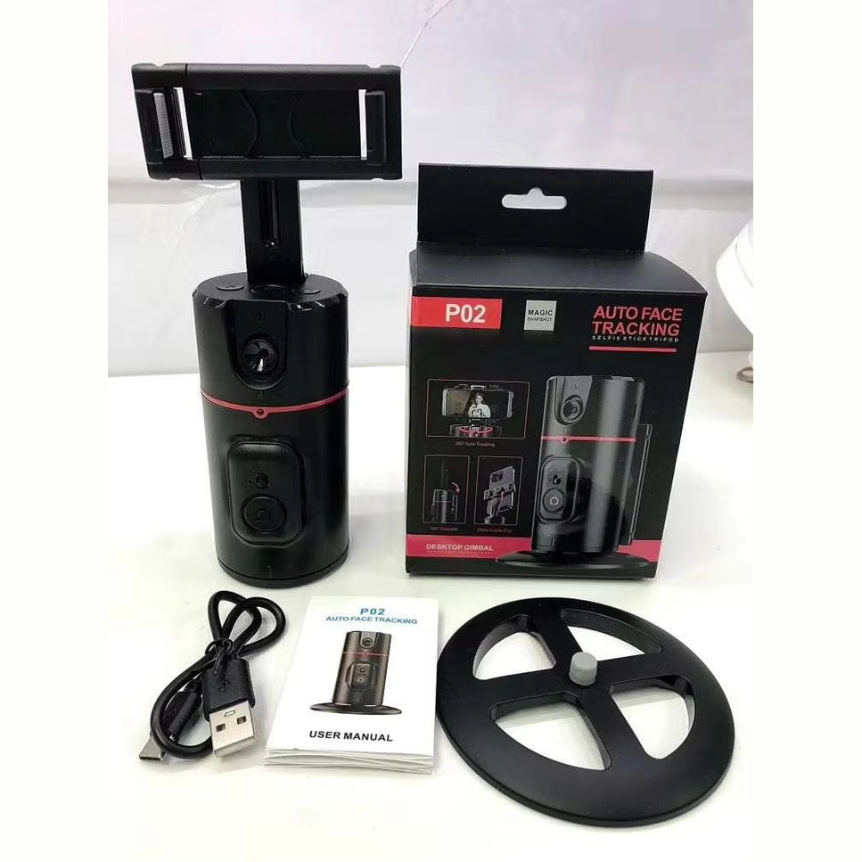 Auto Face Tracking Phone Holder, No App Required, 360° Rotation Face Body Phone Tracking Tripod Smart Shooting Camera Mount for Live Vlog Streaming Video, Rechargeable Battery-Black