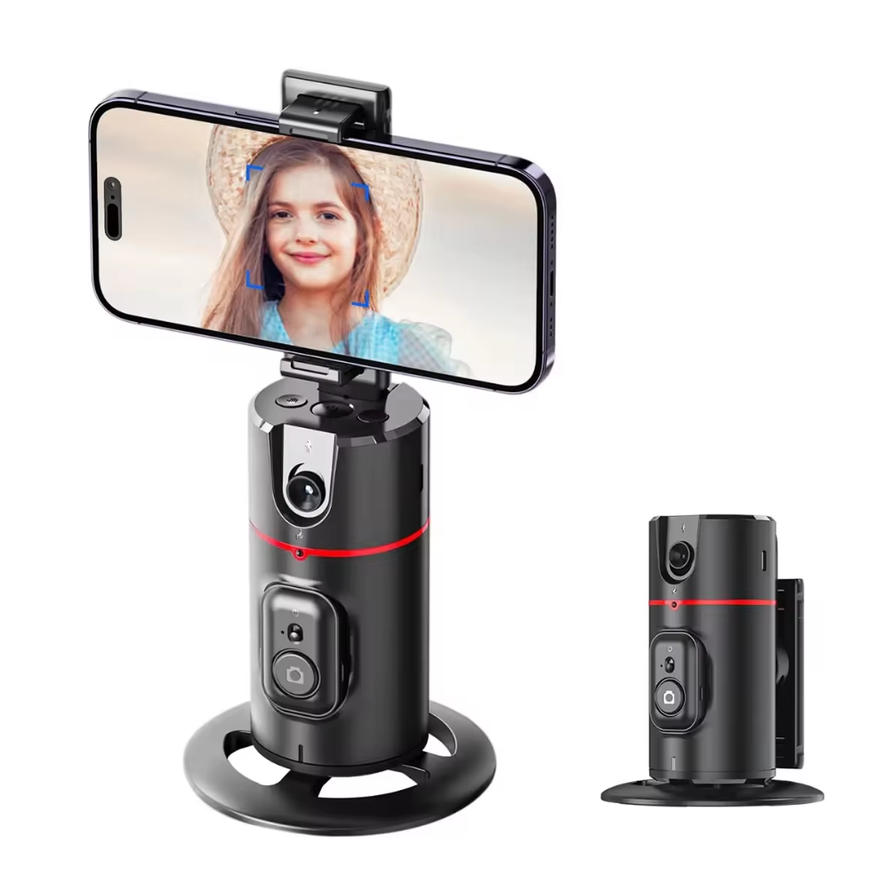 Auto Face Tracking Phone Holder, No App Required, 360° Rotation Face Body Phone Tracking Tripod Smart Shooting Camera Mount for Live Vlog Streaming Video, Rechargeable Battery-Black