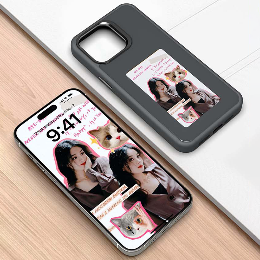 Smart Ink Screen Phone Case Compatible NFC Portrait Digital Case for iPhone E-Ink Picture Mobile Phone Case Display DIY Photo Anti-Scratch Protective Phone Cover Black